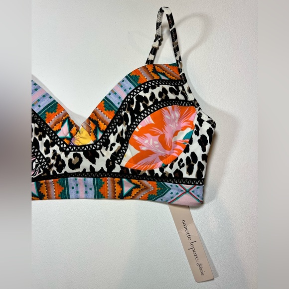 🆕 NWT Nanette Lepore Bikini Top Swimsuit Leopard Cheetah Animal Print Floral M - Picture 6 of 14